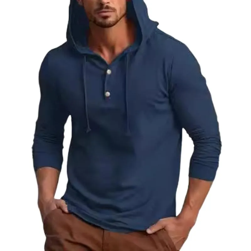 Men's Casual Solid Color Slim Fit Long Sleeve Hooded T-Shirt 98980320M sold by Manly product image thumbnail 2