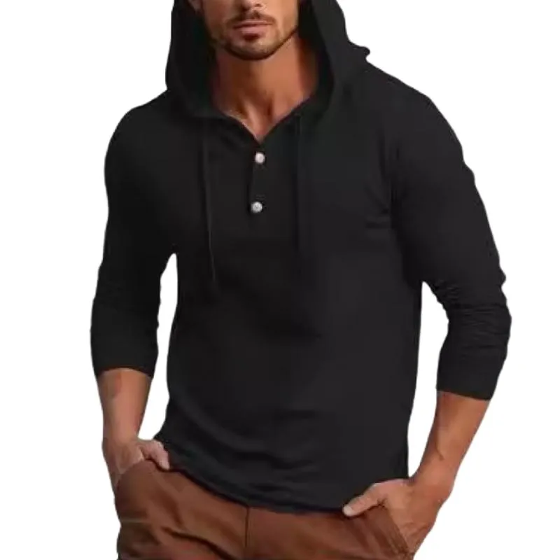 Men's Casual Solid Color Slim Fit Long Sleeve Hooded T-Shirt 98980320M sold by Manly product image thumbnail 3