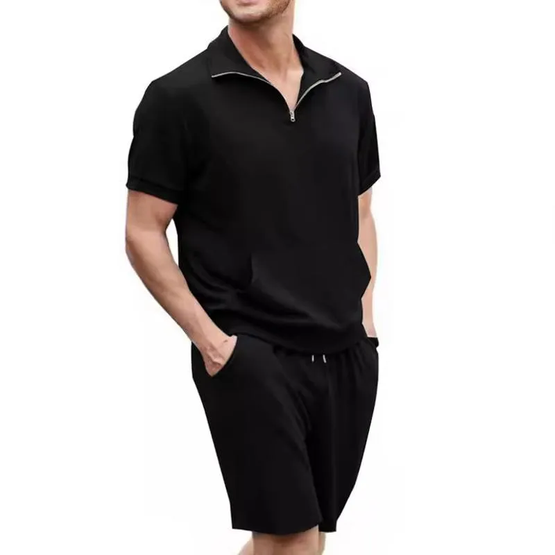 Men's Solid Lapel Short Sleeve Pocket Polo Shirt Shorts Set 65339257Z sold by Manly product image thumbnail 3