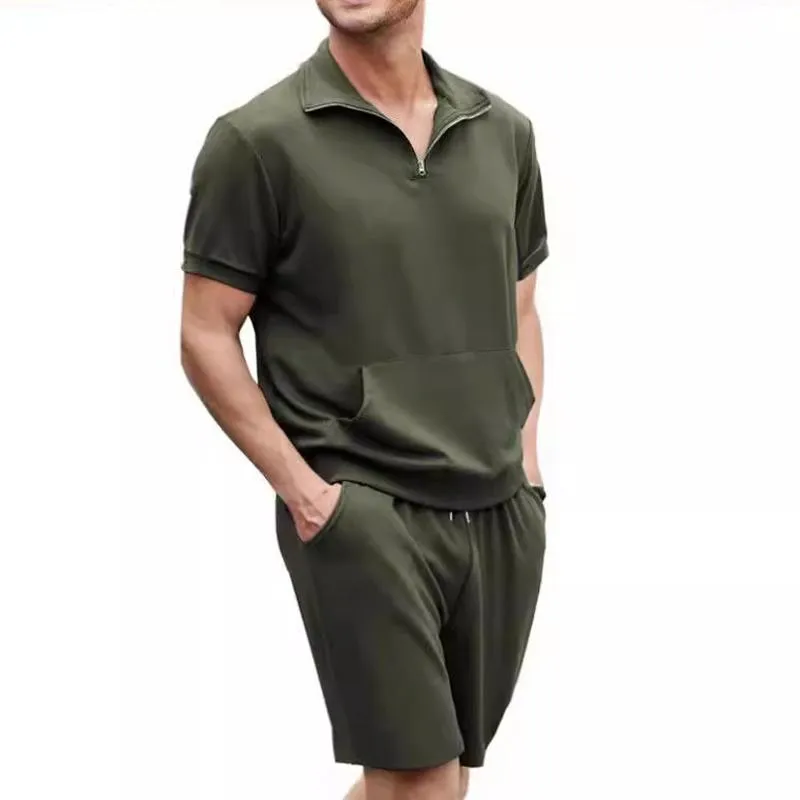 Men's Solid Lapel Short Sleeve Pocket Polo Shirt Shorts Set 65339257Z sold by Manly product image thumbnail 2
