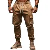 Men's Solid Color Plush Elastic Waist Multi-pocket Sports Pants 92171594Z sold by Manly
