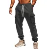 Men's Solid Color Plush Elastic Waist Multi-pocket Sports Pants 92171594Z sold by Manly