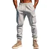 Men's Solid Color Plush Elastic Waist Multi-pocket Sports Pants 92171594Z sold by Manly