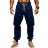 Men's Solid Color Plush Elastic Waist Multi-pocket Sports Pants 92171594Z sold by Manly