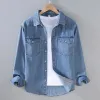 Men's Casual Thin Washed Flap Pocket Slim Fit Long Sleeve Denim Shirt 91805492M sold by Manly