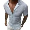 Men's Sexy Slim Lapel Short Sleeve Shirt 98870082TO sold by Manly