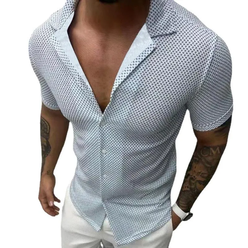 Men's Sexy Slim Lapel Short Sleeve Shirt 98870082TO sold by Manly
