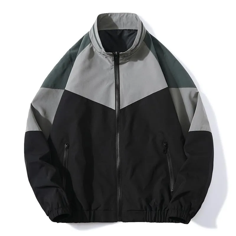 Men's Stylish Stand Collar Colorblock Patchwork Zipper Loose Jacket 98654052M sold by Manly product image thumbnail 2