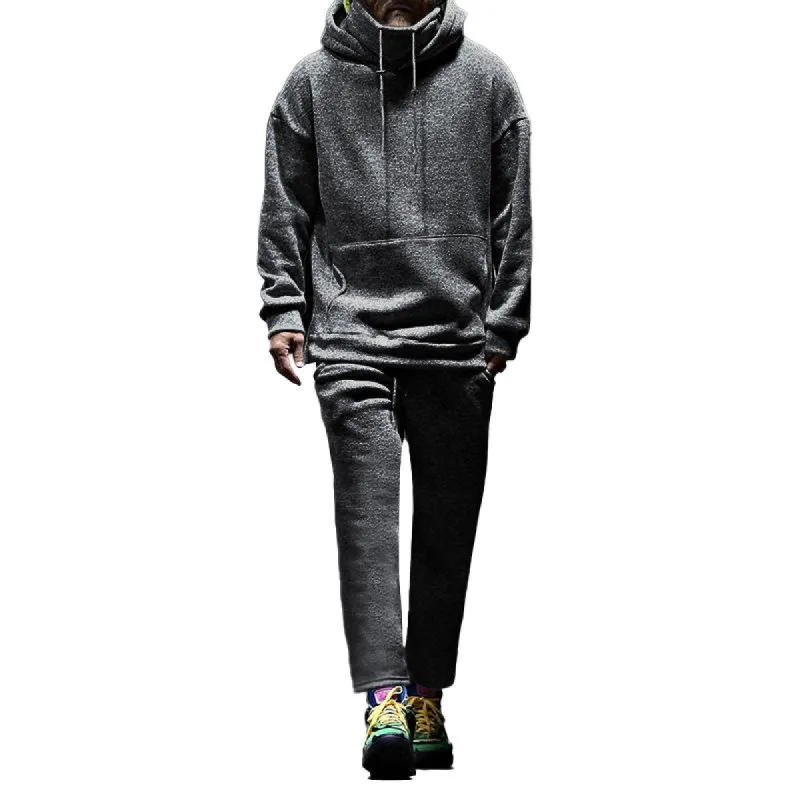 Men's Fleece Thickened Loose Personality Casual Sports Hoodie Trousers Set 02047089Z sold by Manly
