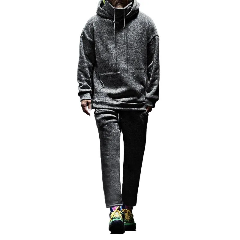 Men's Fleece Thickened Loose Personality Casual Sports Hoodie Trousers Set 02047089Z sold by Manly
