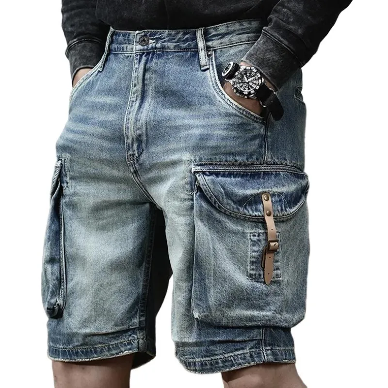 Men's Retro Biker Multi-Pocket Denim Cargo Shorts 70491013Y sold by Manly