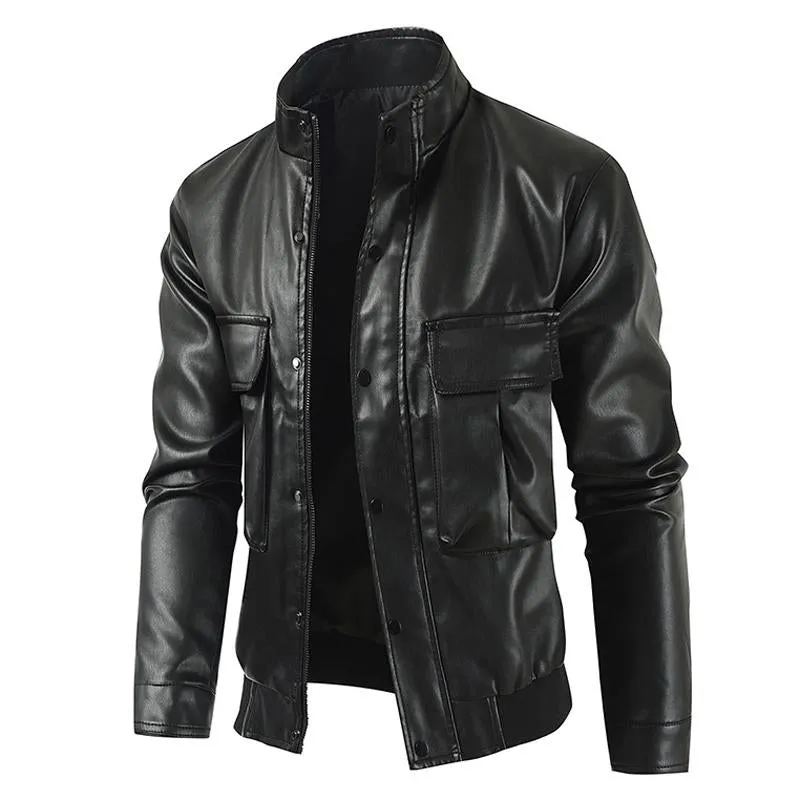 Men's Vintage Motorcycle Pocket Leather Jacket 30084640Y sold by Manly