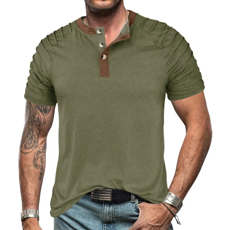 Men's Casual Colorblock Henley Short Sleeve T-Shirt 76595228Y sold by Manly