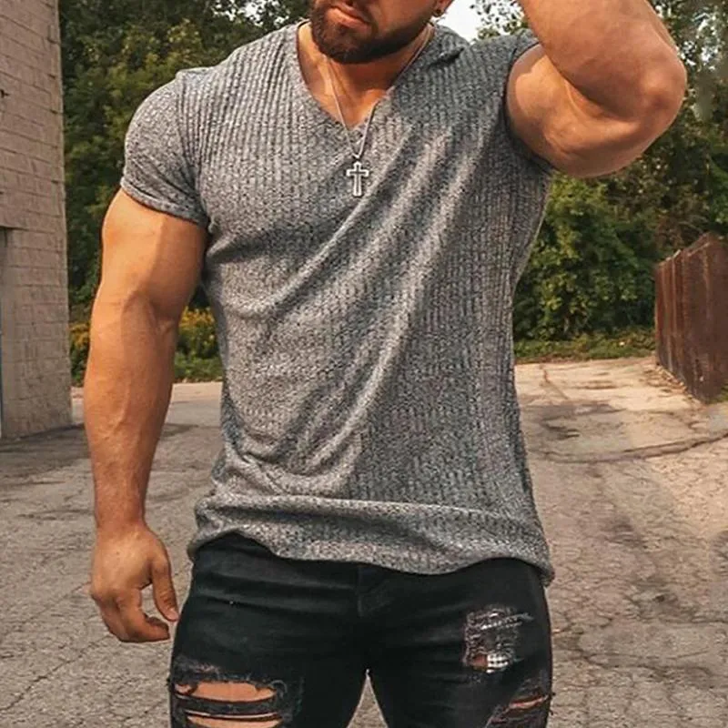 Men's V-neck short-sleeve knitted T-shirt 43462336X sold by Manly product image thumbnail 2