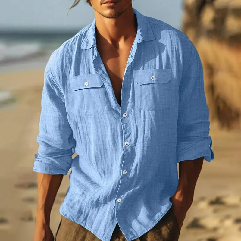 Men's Solid Color Lapel Chest Pocket Long Sleeve Shirt 96813553Z sold by Manly product image thumbnail 2
