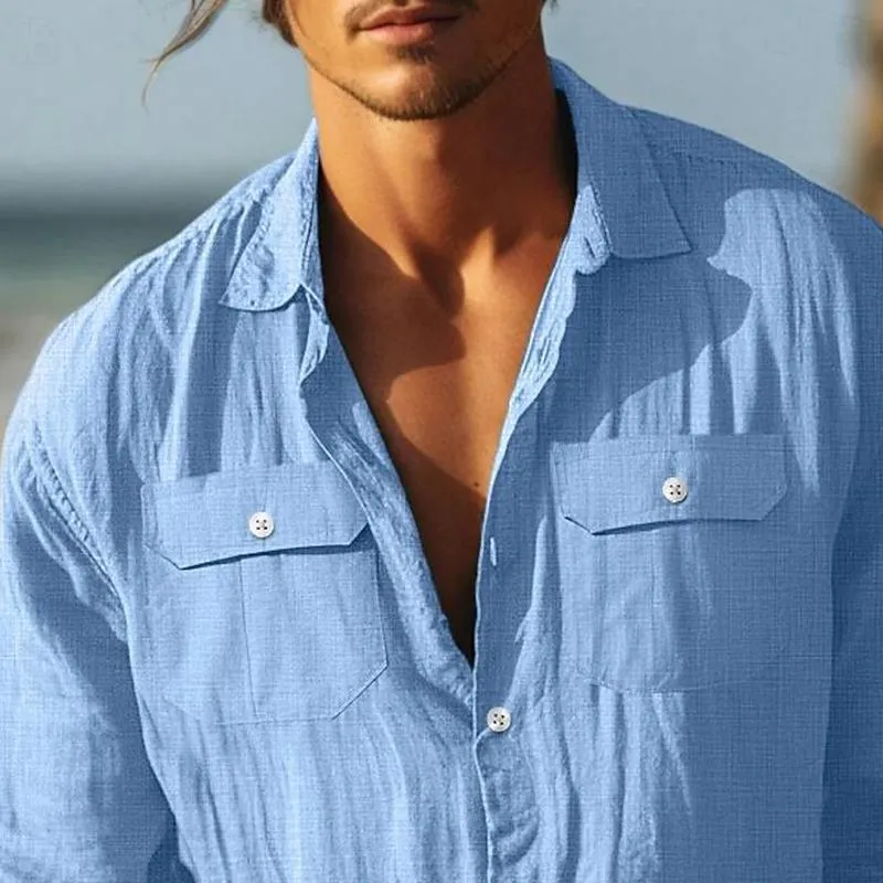 Men's Solid Color Lapel Chest Pocket Long Sleeve Shirt 96813553Z sold by Manly product image thumbnail 3