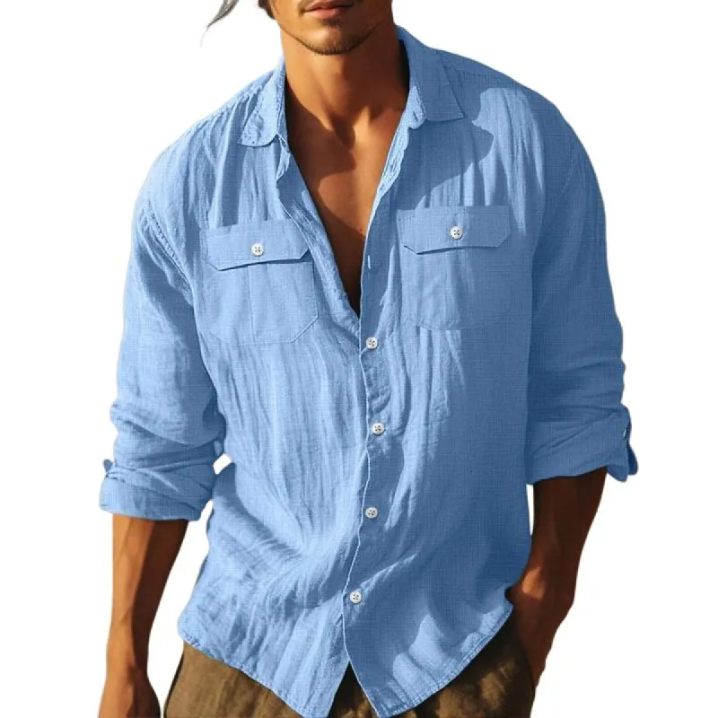 Men's Solid Color Lapel Chest Pocket Long Sleeve Shirt 96813553Z sold by Manly