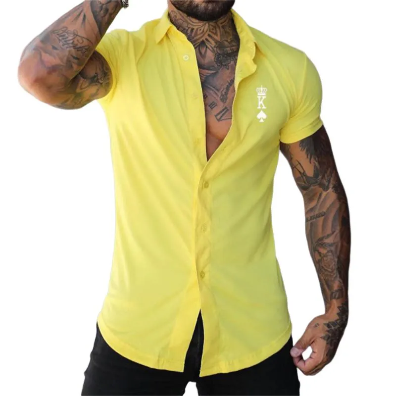 Men's Casual Simple King K Lapel Short Sleeve Shirt 95284991TO sold by Manly