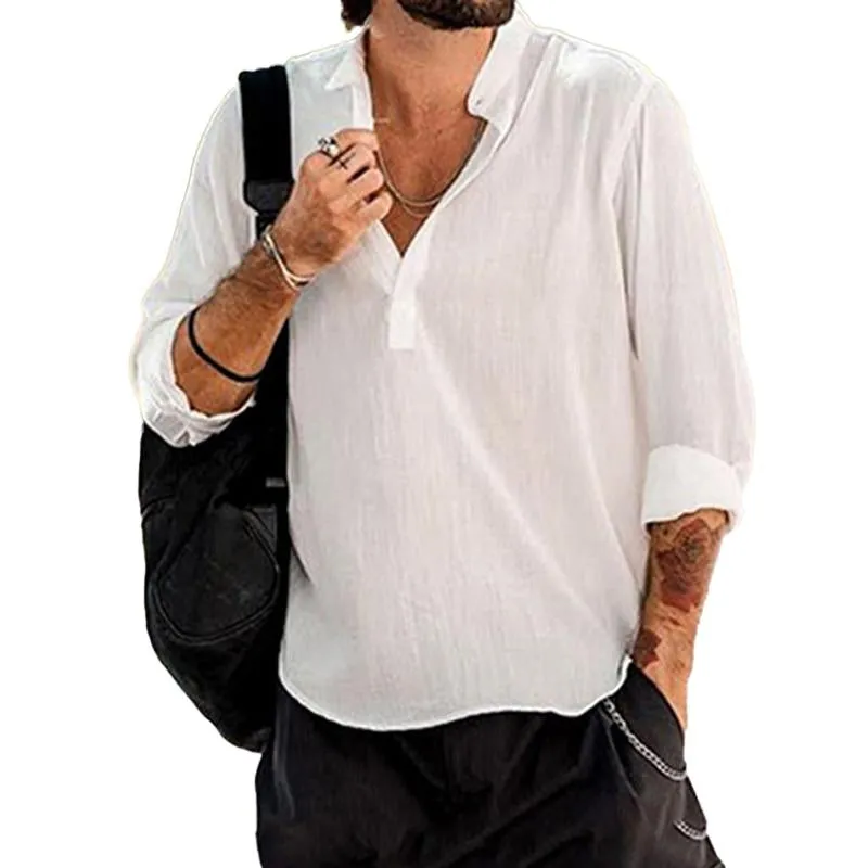 Men's Casual Solid Color Henley Collar Long Sleeve Shirt 07009461Y sold by Manly