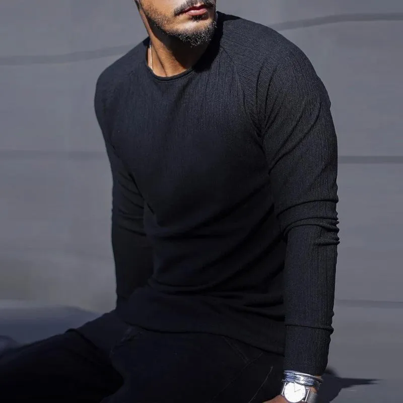 Men's Solid Round Neck Long Sleeve T-shirt 00033529Z sold by Manly product image thumbnail 3