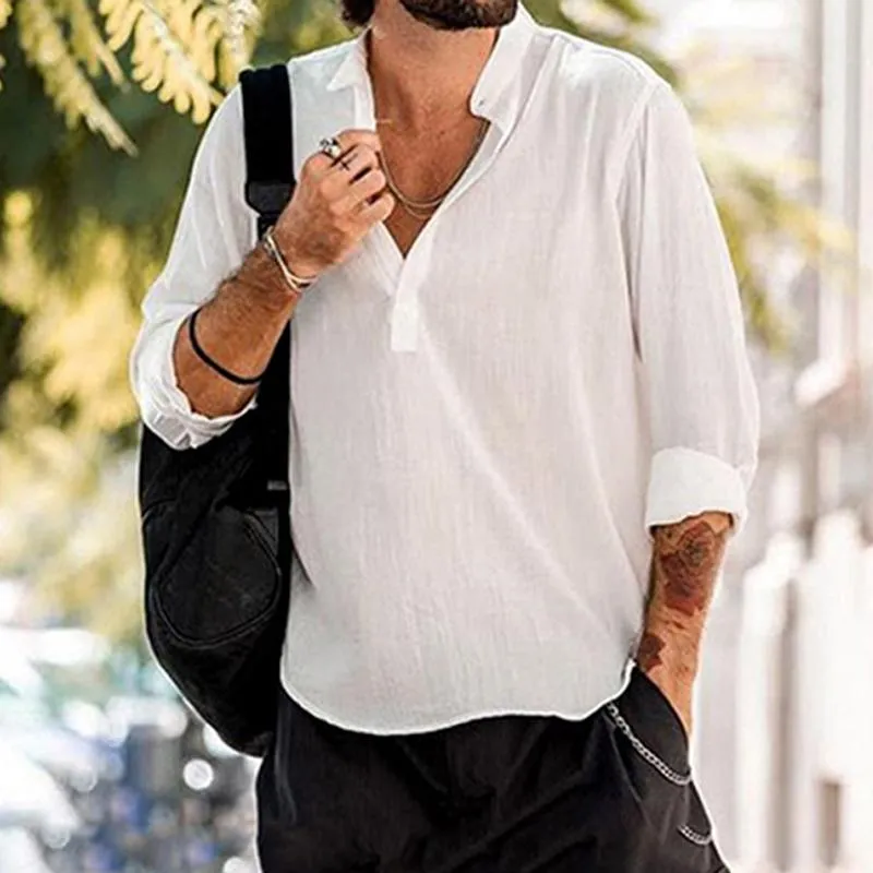 Men's Casual Solid Color Henley Collar Long Sleeve Shirt 07009461Y sold by Manly product image thumbnail 2