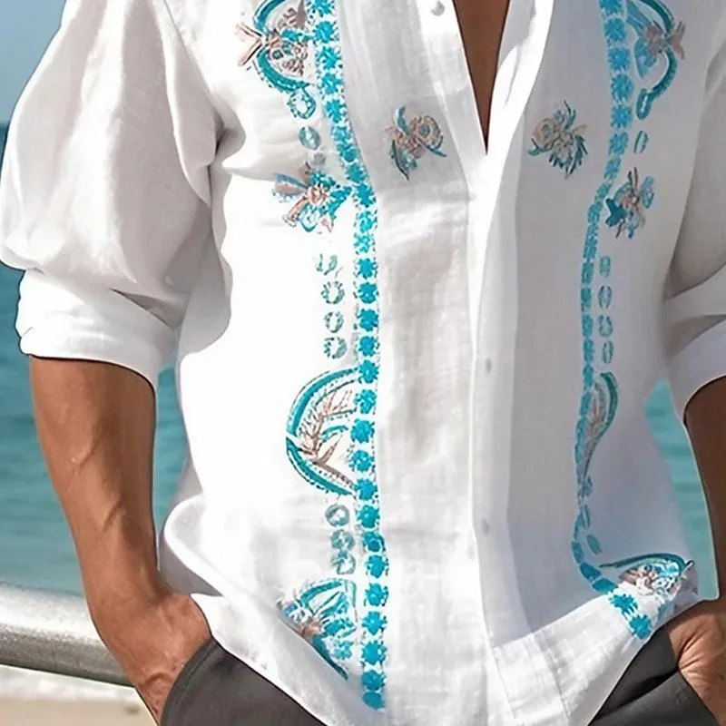 Men's Hawaiian Lapel Print Casual Long Sleeve Shirt 23117343X sold by Manly product image thumbnail 2