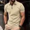 Men's Casual Solid Color Waffle Zipper Short-Sleeved Polo Shirt 60483710Y sold by Manly