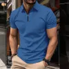 Men's Casual Solid Color Waffle Zipper Short-Sleeved Polo Shirt 60483710Y sold by Manly
