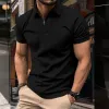 Men's Casual Solid Color Waffle Zipper Short-Sleeved Polo Shirt 60483710Y sold by Manly