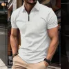 Men's Casual Solid Color Waffle Zipper Short-Sleeved Polo Shirt 60483710Y sold by Manly