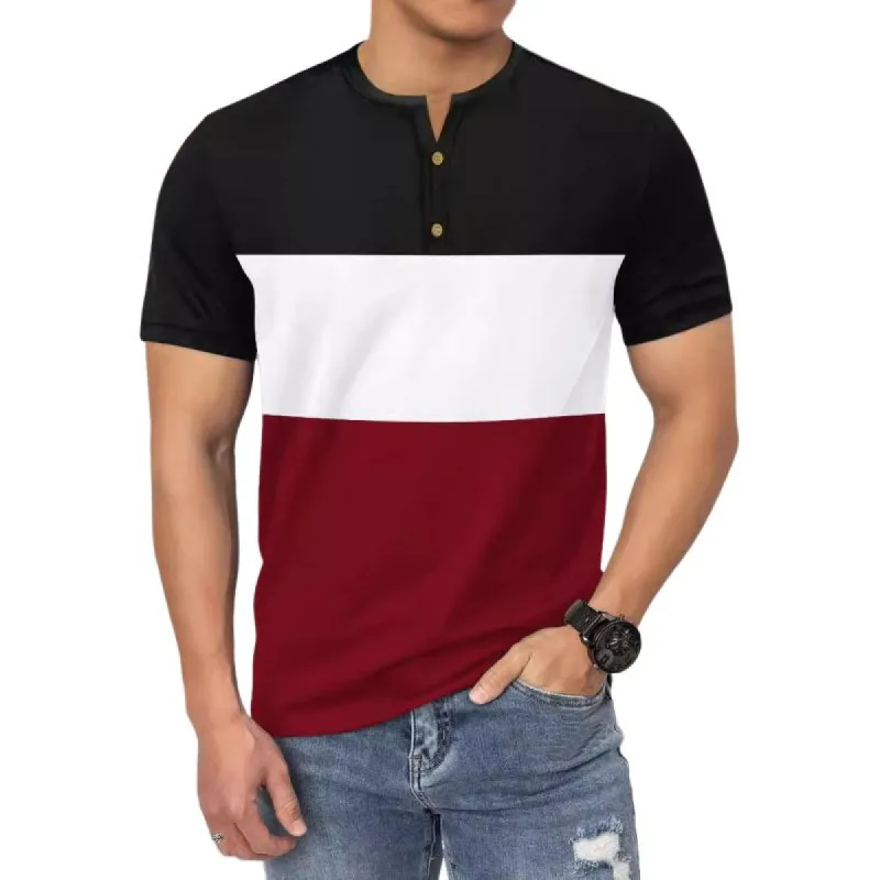 Men's Colorblock Henley Collar Short Sleeve Casual T-shirt 60249182Z sold by Manly