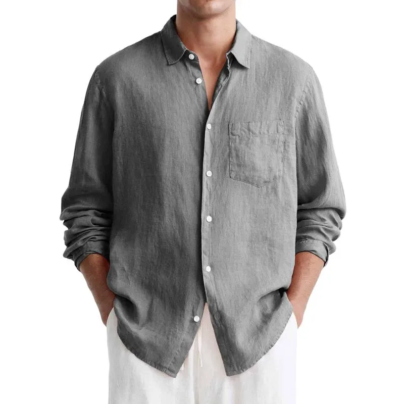 Men's Casual Cotton Linen Lapel Slim Fit Long Sleeve Shirt 25000034M sold by Manly