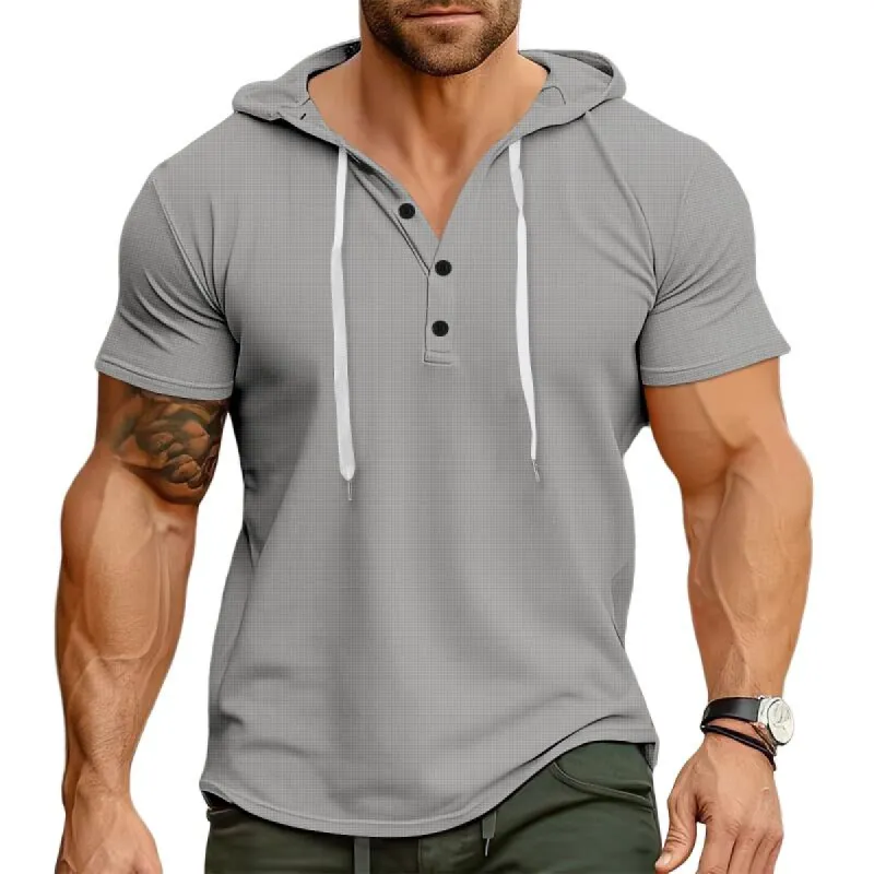Men's Casual Waffle Slim Fit Short Sleeve Hoodie 39270699M sold by Manly