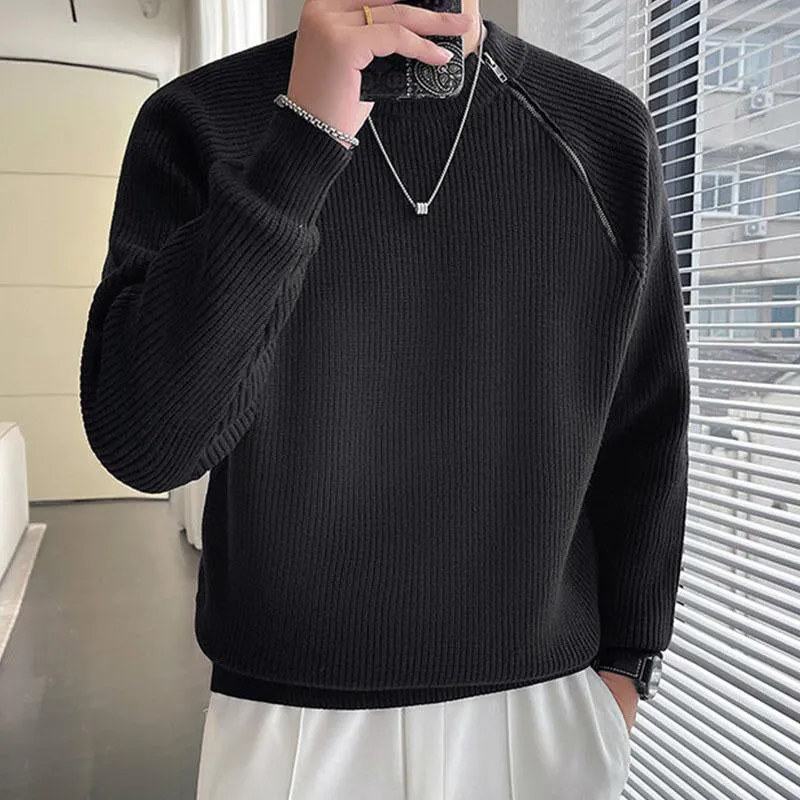Men's Casual Solid Color Zippered Round Neck Loose Pullover Sweater 53088662M sold by Manly product image thumbnail 4