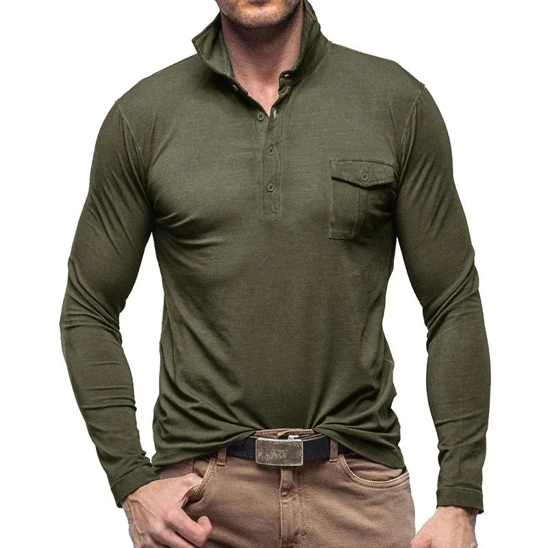 Men's Casual Solid Color Lapel Long Sleeve Polo Shirt 33969571M sold by Manly product image thumbnail 4