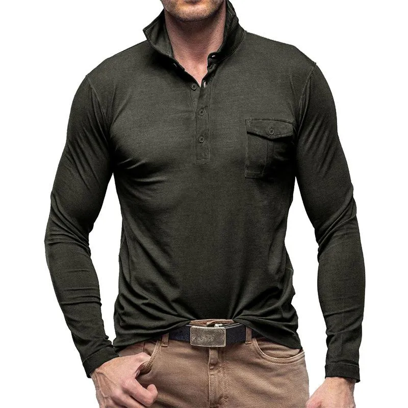 Men's Casual Solid Color Lapel Long Sleeve Polo Shirt 33969571M sold by Manly product image thumbnail 2