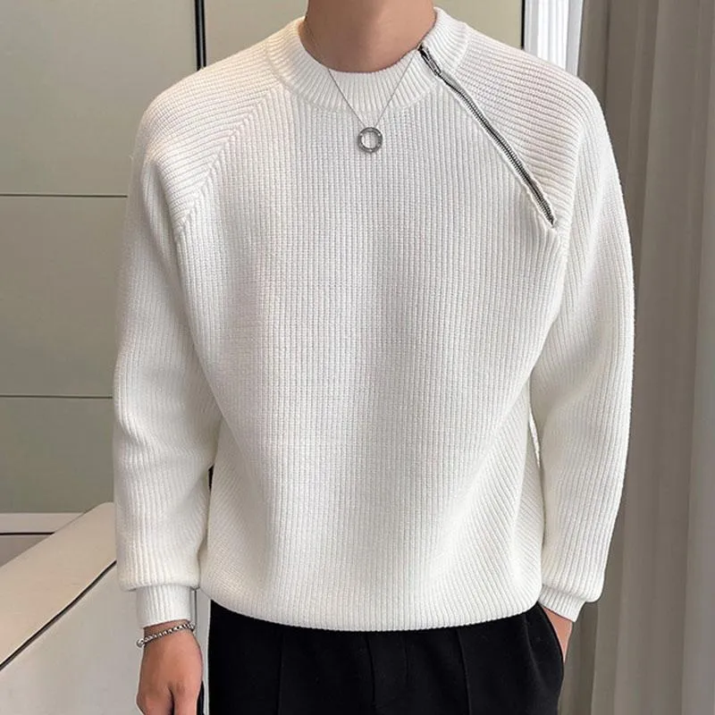 Men's Casual Solid Color Zippered Round Neck Loose Pullover Sweater 53088662M sold by Manly product image thumbnail 2