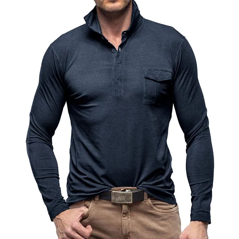 Men's Casual Solid Color Lapel Long Sleeve Polo Shirt 33969571M sold by Manly