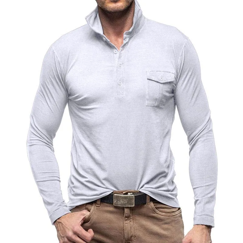 Men's Casual Solid Color Lapel Long Sleeve Polo Shirt 33969571M sold by Manly product image thumbnail 3