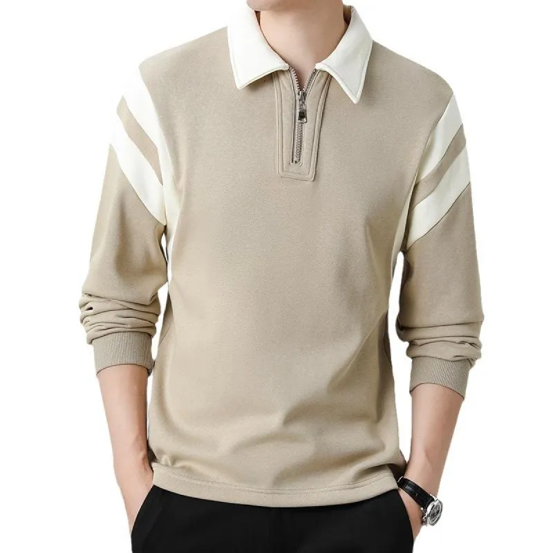 Men's Colorblock Lapel Long Sleeve Polo Shirt 26229118Z sold by Manly