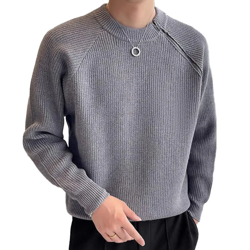 Men's Casual Solid Color Zippered Round Neck Loose Pullover Sweater 53088662M sold by Manly