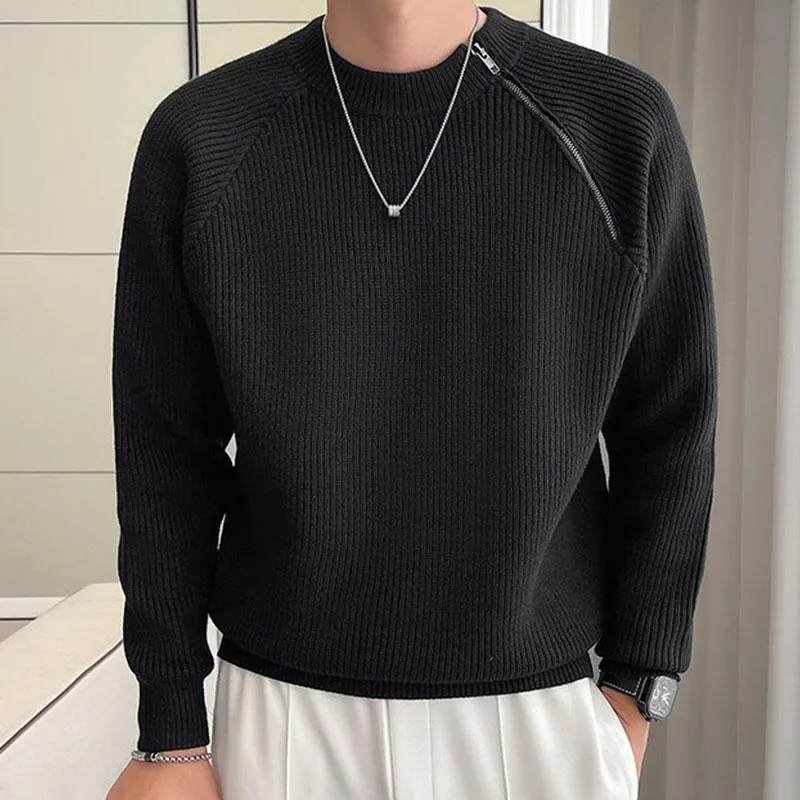 Men's Casual Solid Color Zippered Round Neck Loose Pullover Sweater 53088662M sold by Manly product image thumbnail 5