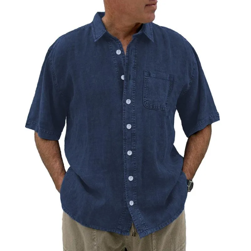 Men's Casual Solid Color Printed Lapel Beach Short Sleeve Shirt 08570787X sold by Manly