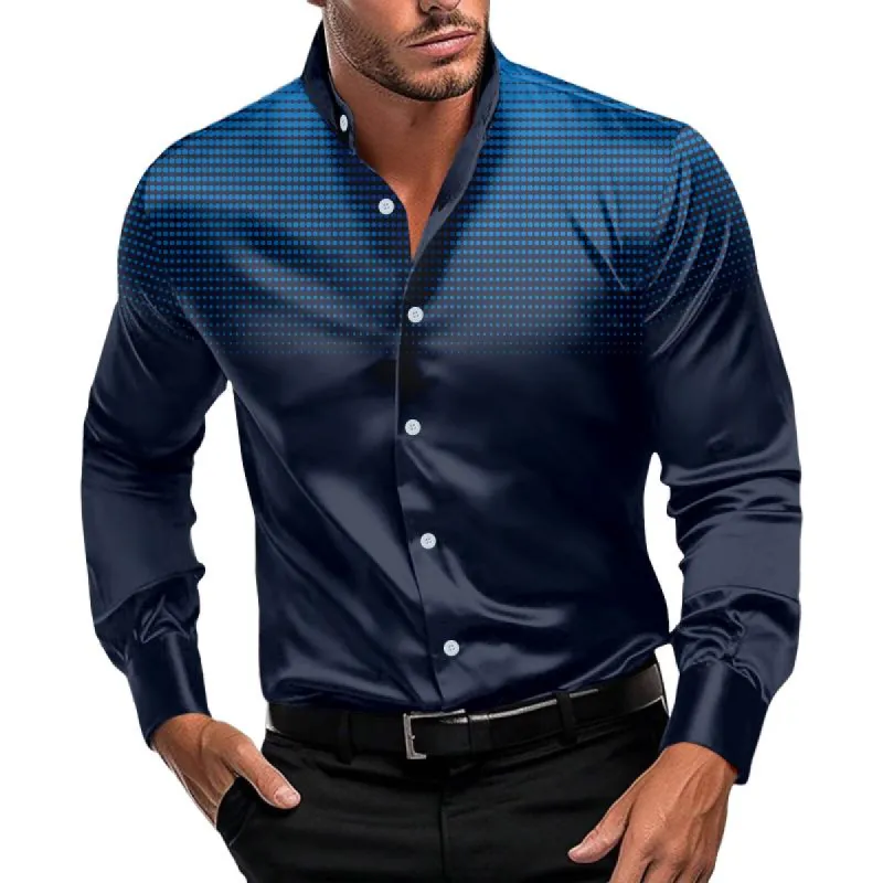 Men's Casual Polka Dot Print Stand Collar Long Sleeve Shirt 34700809Y sold by Manly