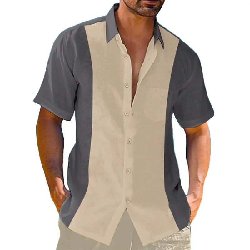 Men's Contrasting Lapel Beach Short Sleeve Shirt 80277578X sold by Manly