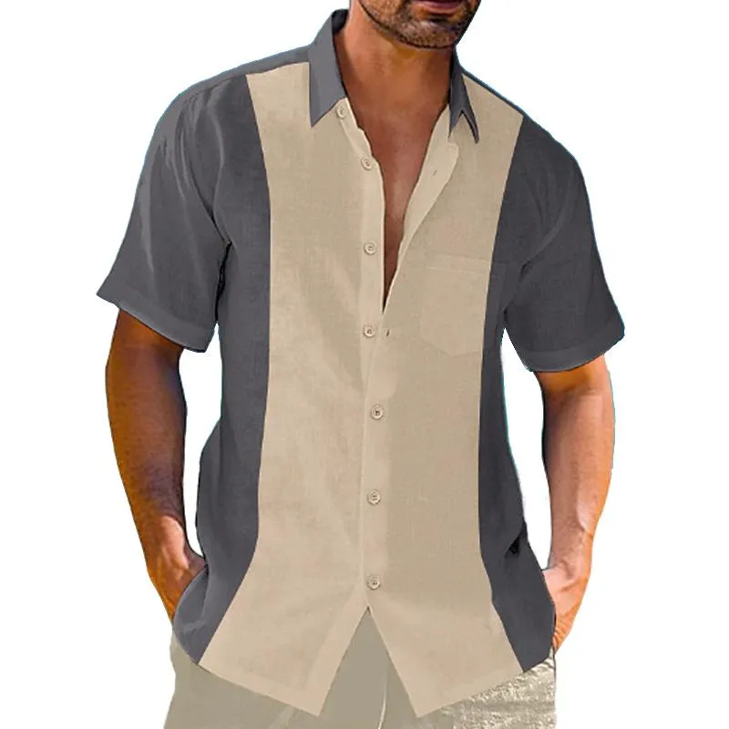 Men's Contrasting Lapel Beach Short Sleeve Shirt 80277578X sold by Manly