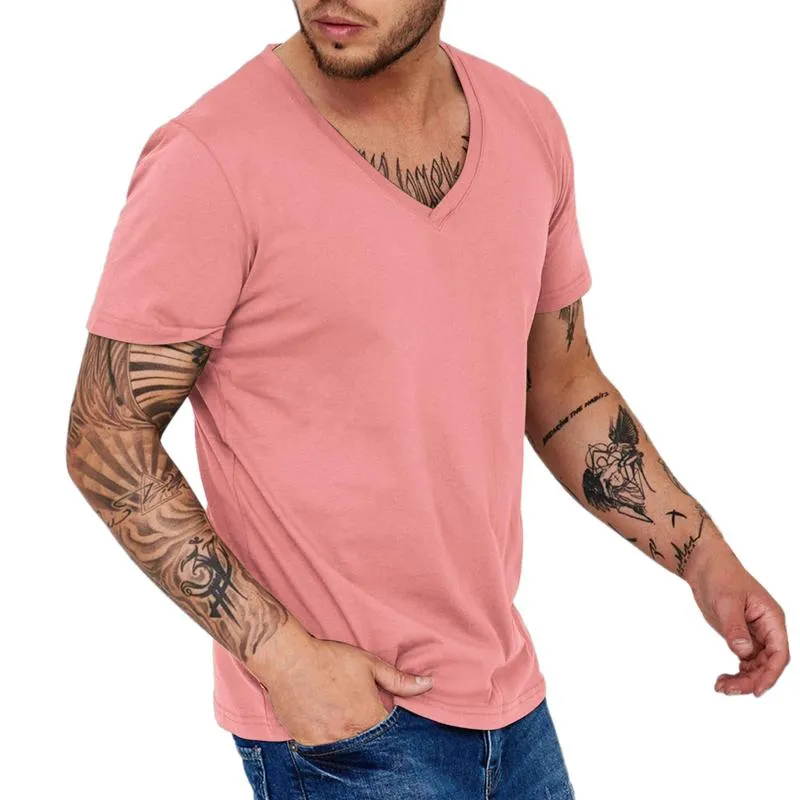 Men Simple V Neck Solid Color Short Sleeve T-Shirt 48221622Y sold by Manly product image thumbnail 3