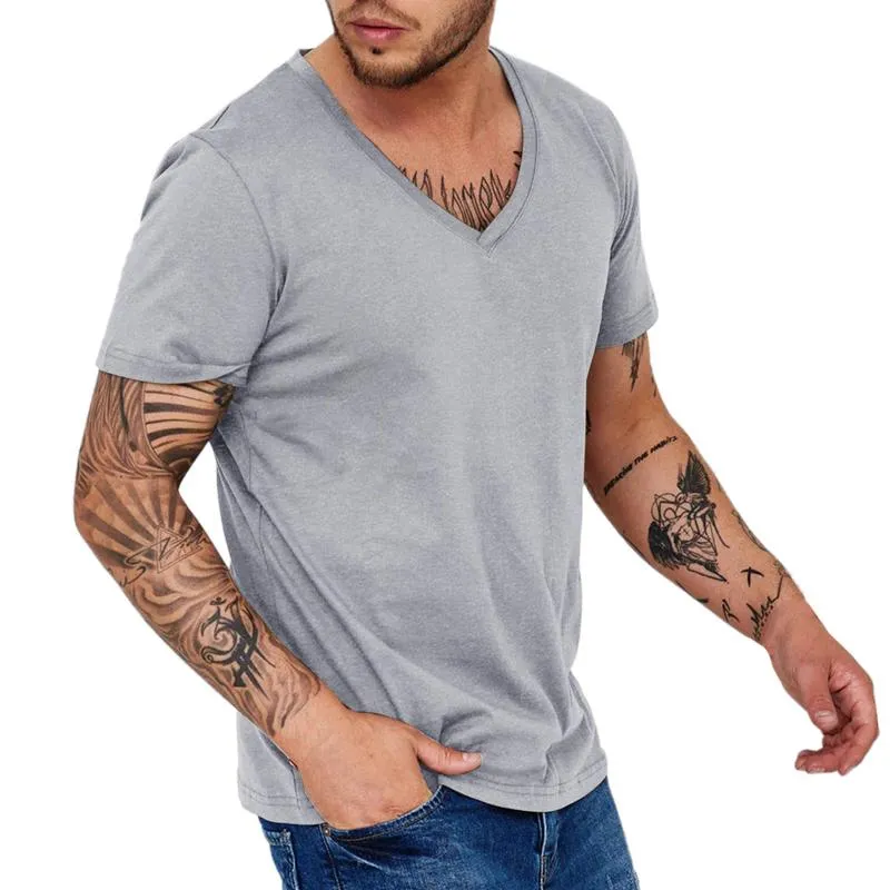 Men Simple V Neck Solid Color Short Sleeve T-Shirt 48221622Y sold by Manly product image thumbnail 2
