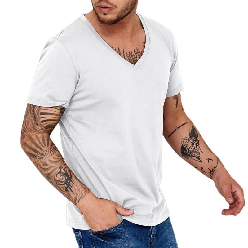 Men Simple V Neck Solid Color Short Sleeve T-Shirt 48221622Y sold by Manly product image thumbnail 4