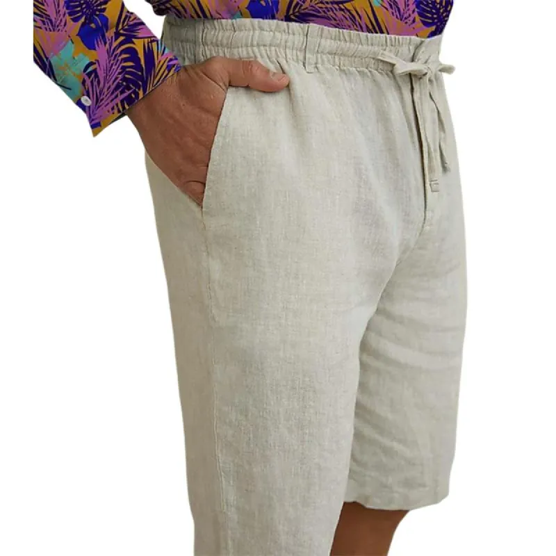 Men's Casual Cotton Linen Elastic Waist Drawstring Slim Fit Suit Shorts 59605461M sold by Manly